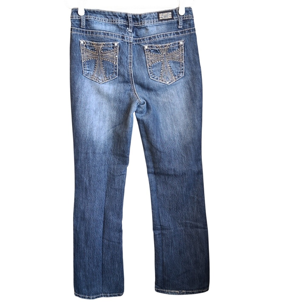 Earl Jeans Womens Blue Denim Dark‎ Wash w/Rhinestone Pockets, Sz: 8 EUC